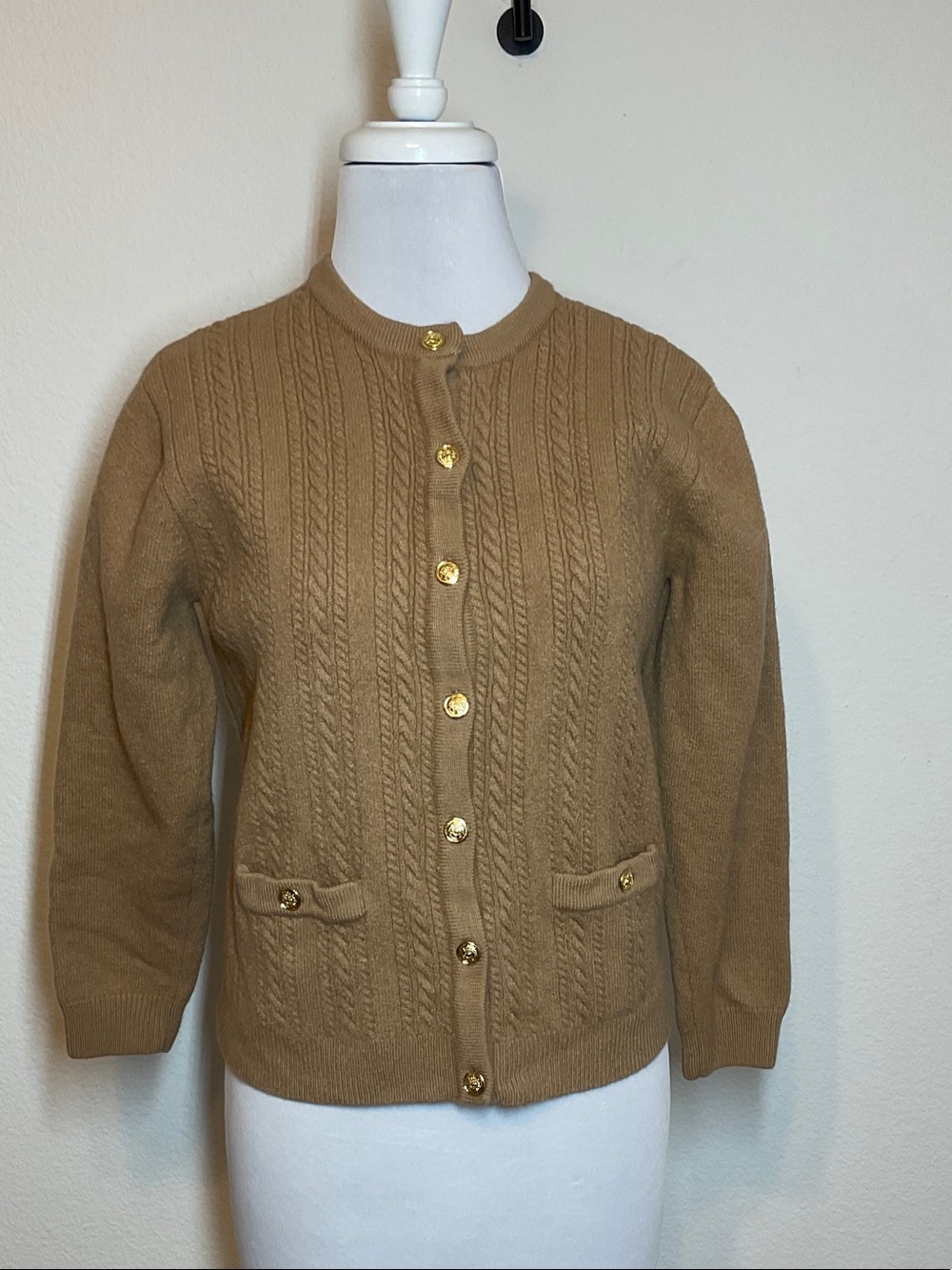 Talbots 100% Wool Lady Jacket Button Down Sweater Tan Large